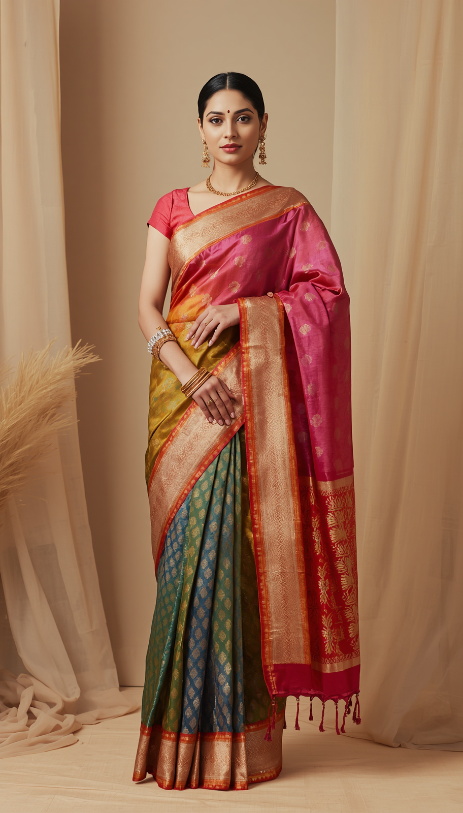 a beautiful elegant indian woman model standing gracefully, wearing a luxur 20260504 203614 0000